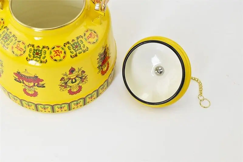 1.7L Tibetan Style Porcelain Enameled Teapot Chinese Ethnic Characteristic Milk Tea Infuser Enamel Boiling Water Kettle