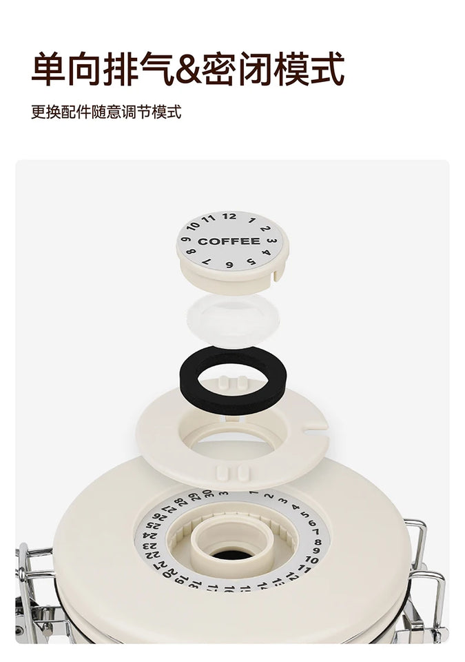 watchget 1.2/1.5/1.8L Airtight Canister Coffee Bean Storage One Way Releasing Valve Container with Date Tracker and Scoop