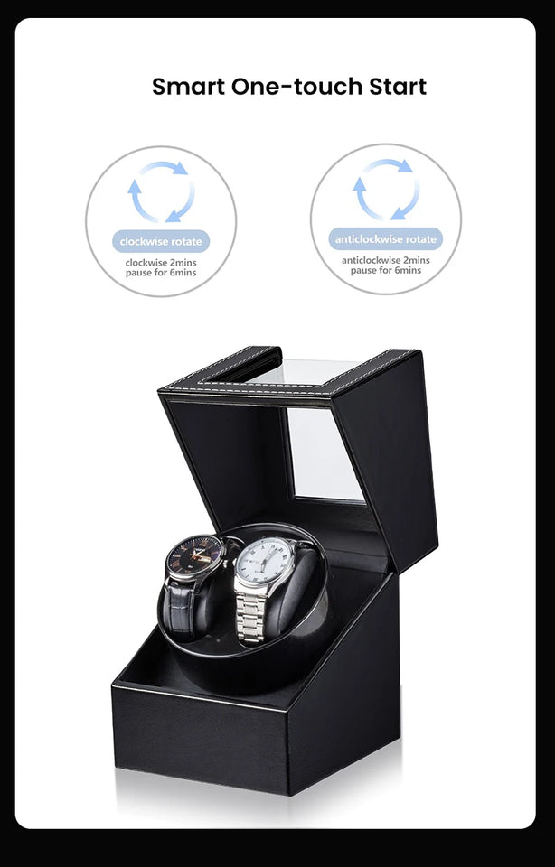 Double Watch Winder for Automatic Watches Automatic Watch Winder Leather Box 2 Slots Watch Winder for Men with Quiet Motor