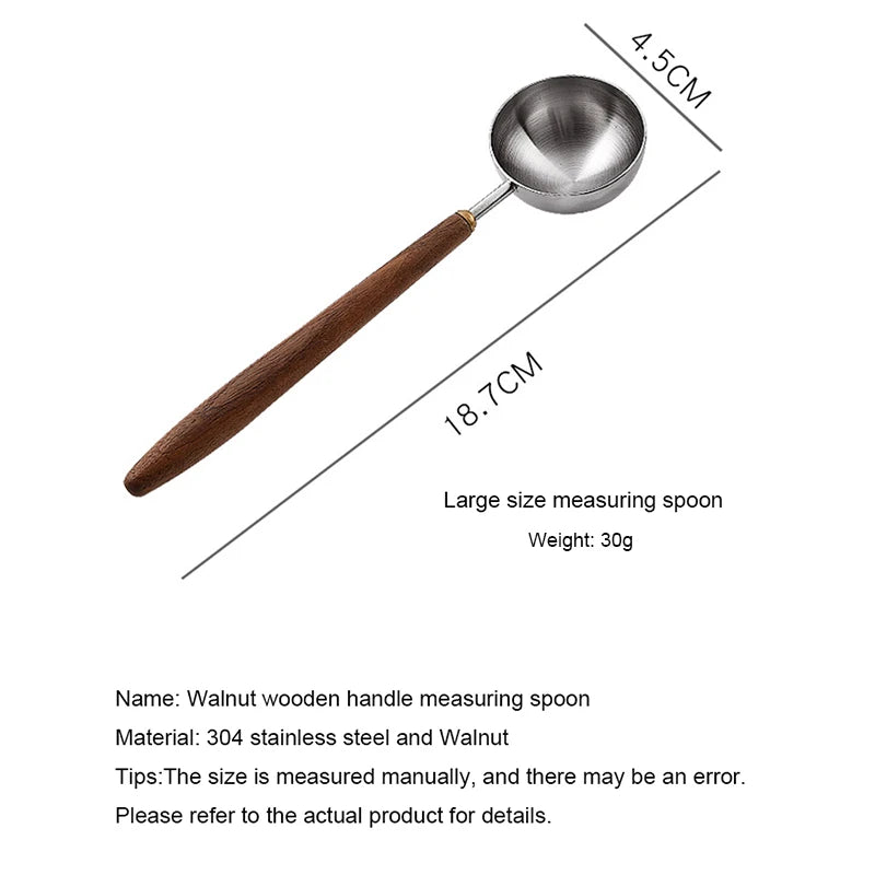 25ml Wooden Handle Stainless Steel Coffee Scoop Tablespoon Measuring Spoon Walnut Wood Long Handle Coffee Spoons Cafe Decoration