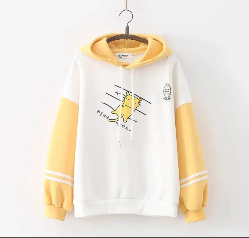 Harajuku Funny Women Hoodies 100% Cotton Winter Plus Fleece Cute Pink Anime Sweatshirt Teen Girl Kawaii Long Sleeve Y2K Hoodie