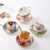 English Camellia Coffee cup & Saucer Set, Light luxury Home afternoon Tea cup and plate, Girls' gift, High appearance level cups