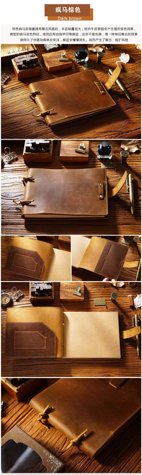 Genuine Leather Sketchbook Retro Painting Notebook Boy"s Girl Student Leather Binding Notebook Classic Handmade Notepad