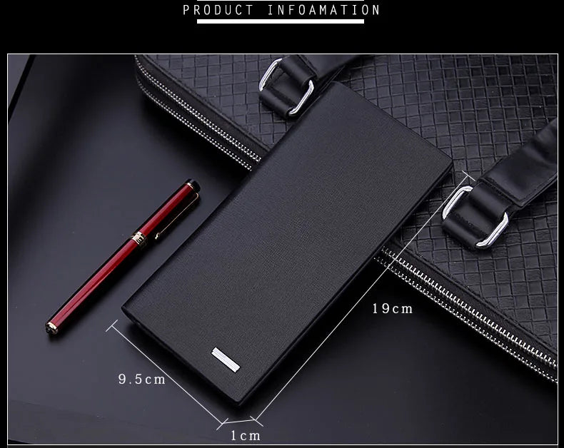 Men's PU Leather Long Clutch, Thin Business Card Holder, Men's Wallet, Brown, Black, Coffee, Pocket Coin Purse, Fashion 2024
