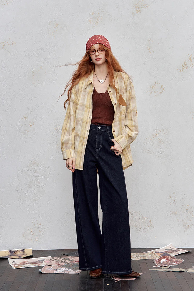 2025 Autumn ELFSACK New Arrivals Casual Color Block Plaid Oversized Long Sleeve Lapel Collar Shirt For Women