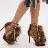 Fur Peep Toe Cross Tied Platform Sandal Boots Sexy Round Toe Thin Heel Zippeer New Arrivals Fashion Women Modern Boors