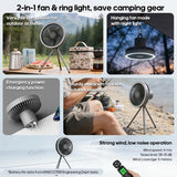 10000mAh Camping Fan Rechargeable Desktop Portable Air Circulator Wireless Ceiling Electric Fan with Power Bank LED Light Tripod