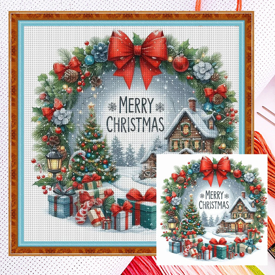 Full Embroidery Eco-cotton Thread 14CT Counted Christmas House Cross Stitch Kit