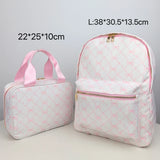 2PCS/SET Trendy Flower Bow Printing School Bag Lunch Bag Large Capacity Nylon Backpack Cute Students Insulation Ice Bento Box