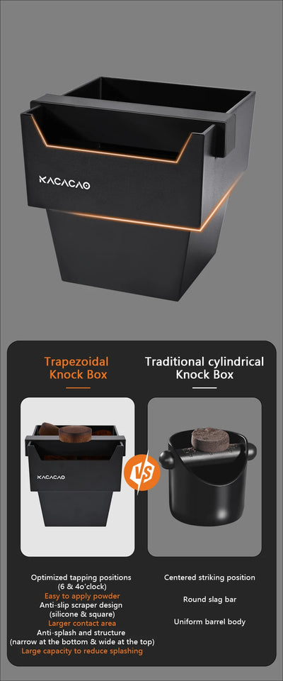 KACACAO Coffee Knock Box Espresso Grounds Container Dump Bin Bucket Anti Slip Powder Beveled Residue Barista Accessories Tools