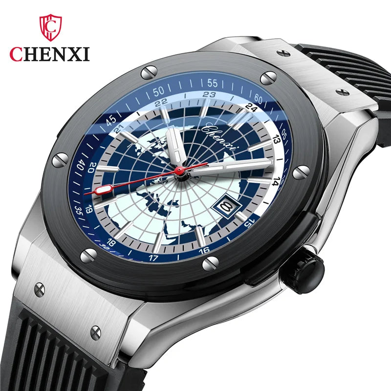 CHENXI 82442 Men's Quartz Watch Casual Outdoors Sports Watches Brand World Map Military Waterproof Men Wrist Watches Clock Gifts