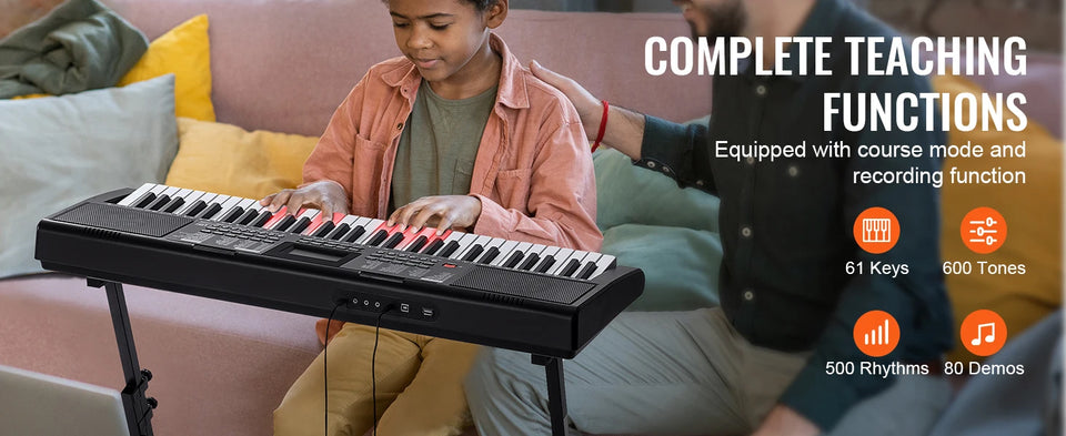 SucceBuy 61 Key Digital Keyboard Piano Electric Portable Piano 200 Tones 200 Rhythms or 600 Tones 500 Rhythms for Beginner Use