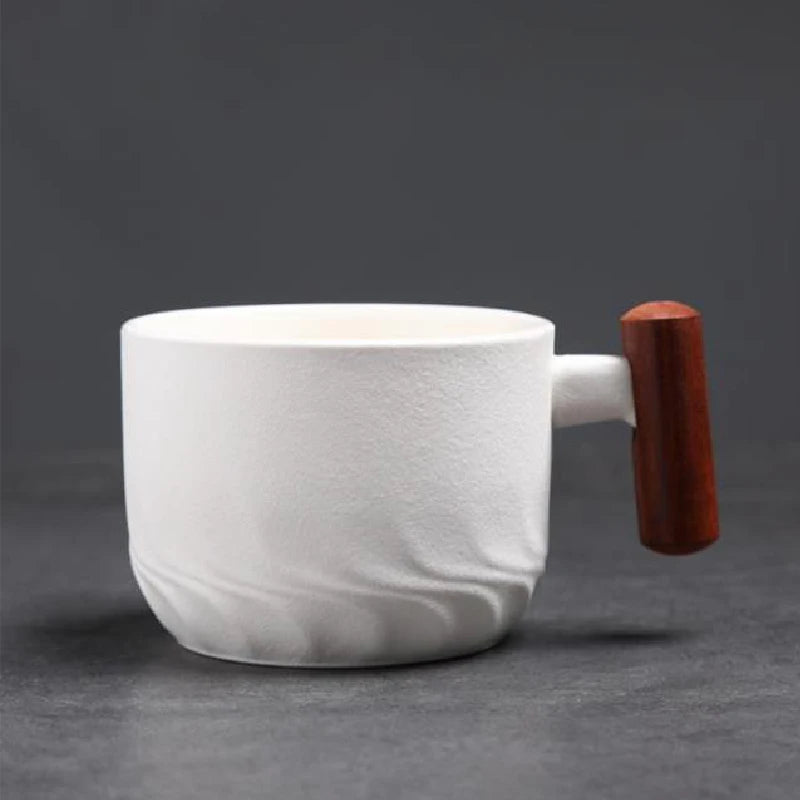 Ceramic retro coffee cup, office water cup, tea cup, wooden handle coffee cup, handmade tea coffee cup, birthday gift