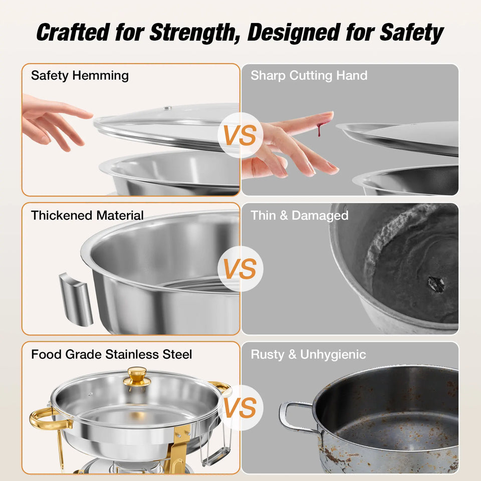 2/4 Pack Chafing Dish Buffet Stainless Steel Chafer Pan Round Catering Warmer w/Glass Lid for Party Banquet