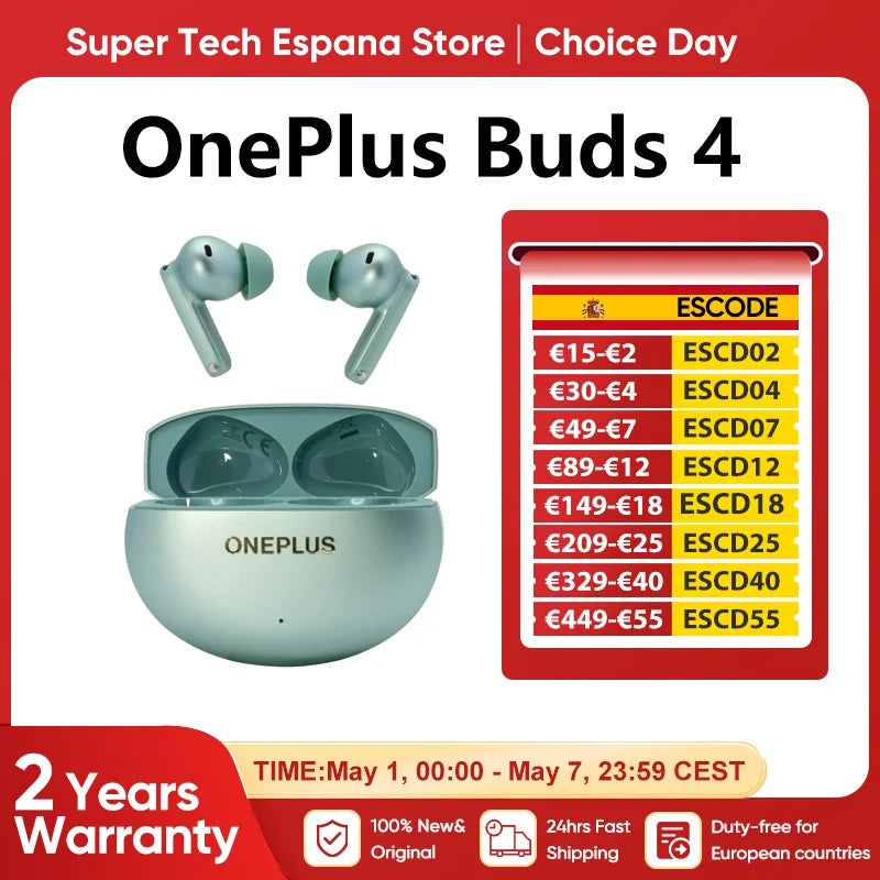 OnePlus Buds 4 Global Version True Wireless Bluetooth Headset 55dB Long Range AI Call Noise Active Reduction IP55 Waterproof