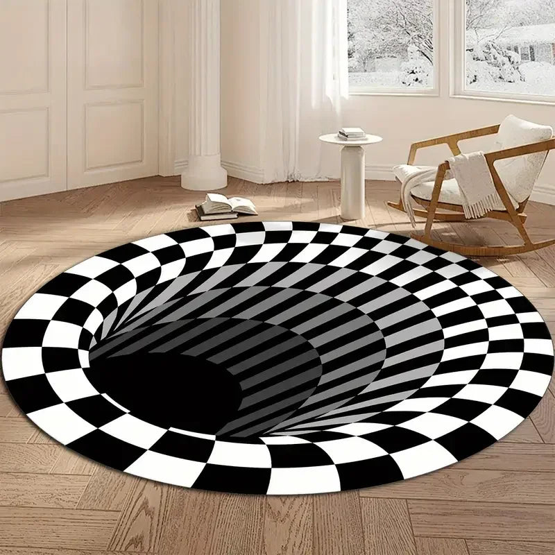 1pc Modern 3D Illusion Checkered Round Area Rug Washable NonSlip Floor Mat for Entryway and Bedroom Living Room Coffee Table Rug