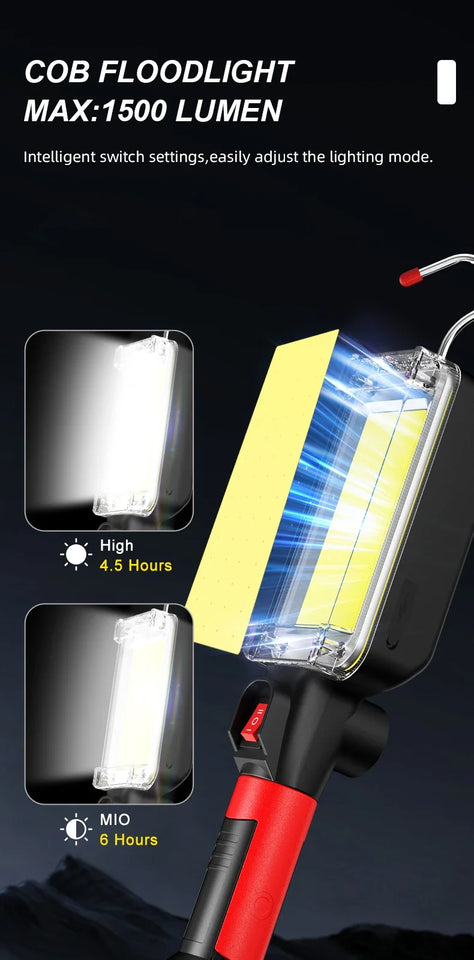 COB Floodlight Rechargeable Lamp Led Work Light Use 2*18650 Battery Led Portable Magnetic Light Hook Clip Waterproof