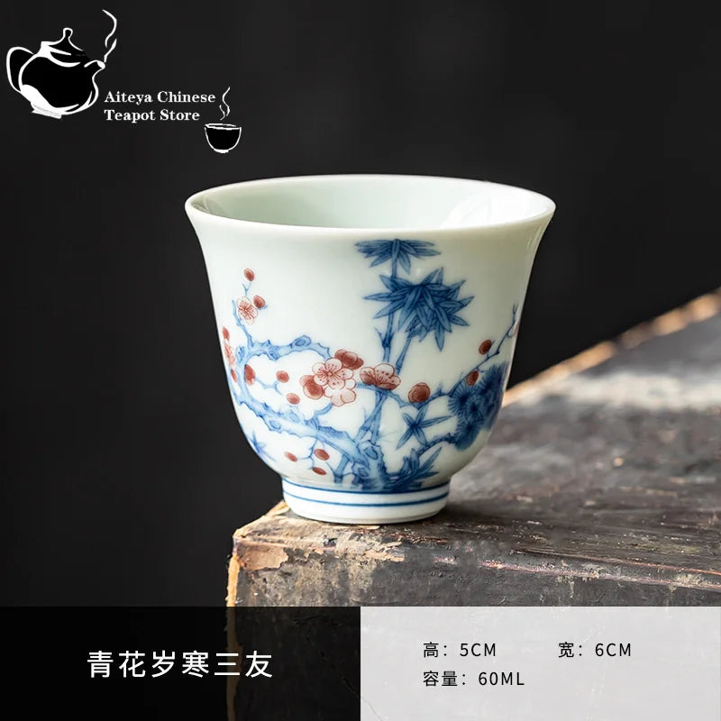 Kung Fu Tea Cup, Hand-painted,  Vintage Blue and White Tea Cup, Handmade Ceramic，High End Personal Tea Cup, Single Cup