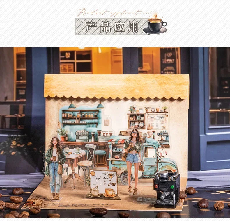 Coffee Bazaar Series Sticker Pack 6 Coffee Shop Diorama Themes 15Pcs Journal Decor for Cafe Lovers