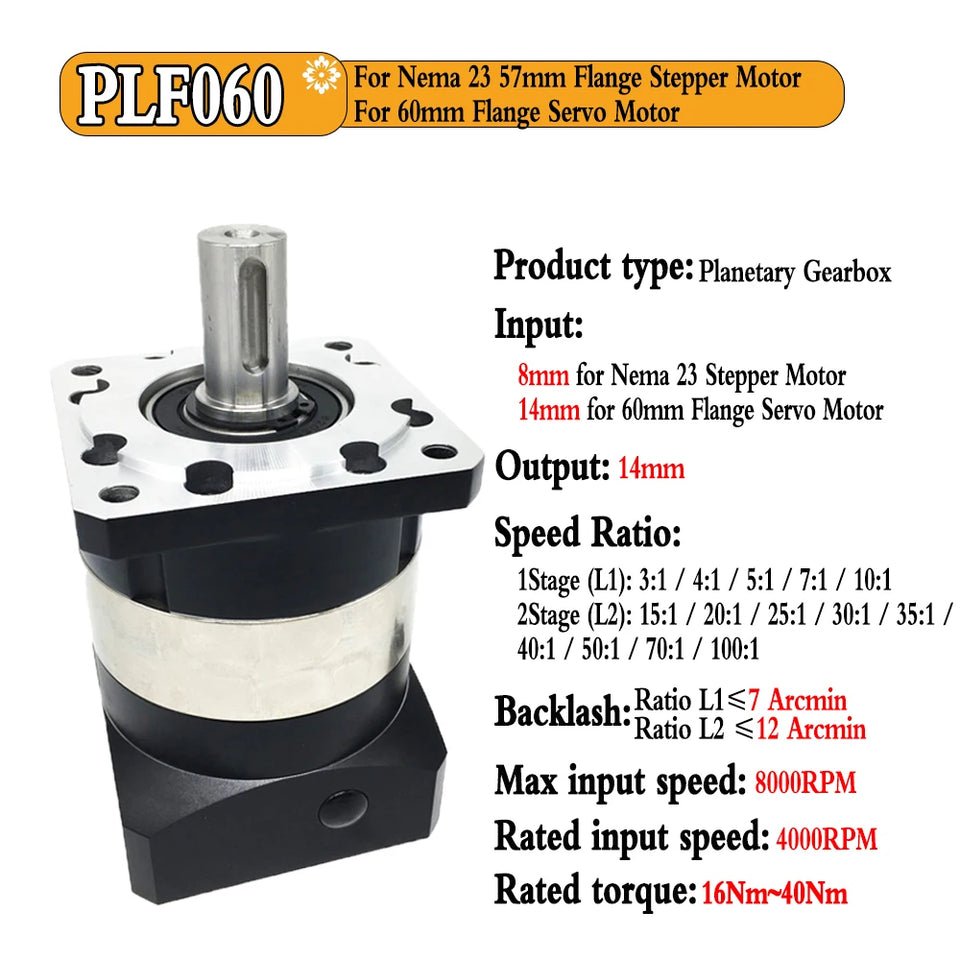 High Precision Planetary Reducer 6.35/8/11/14mm input Ratio 5:1 10:1 for Nema 23 57mm Nema34 86 Stepper 60mm Servo Motor Gearbox