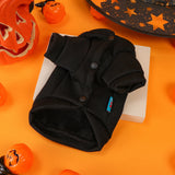 Black Cloth Halloween Sweater Pet Clothes Dog Cat Black Halloween Handsome Funny English Embroidery Traction Open Button Jacket