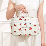 Storage Organizer Cherry Printing Makeup Bag Quilted Cosmetic Pouch Large Travel Cosmetic Bag Cute Cotton Makeup Pouch