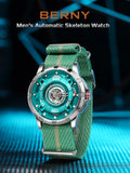 BERNY Automatic Men's Skeleton Watch 5ATM Luminous Sapphire Exhibition 3D Dial 316L Steel MIYOTA 82S0 Mechanical Watches for Men