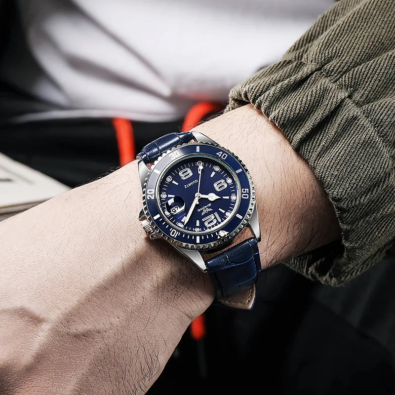Fashion Calendar Men Business Watches Leather Strap Quartz Wristwatch for Male Clock Reloj Hombre (without box)
