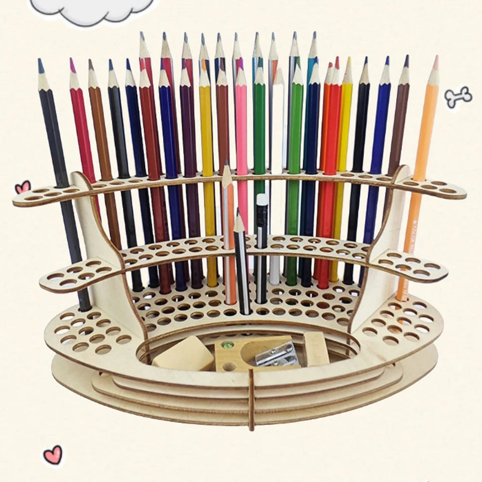 67-Slot Premium Wooden Brush Holder - Durable Artist Desk Organizer, Pencil & Paint Brushes Storage, Elegant Art & Craft Supplies