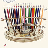67-Slot Premium Wooden Brush Holder - Durable Artist Desk Organizer, Pencil & Paint Brushes Storage, Elegant Art & Craft Supplies