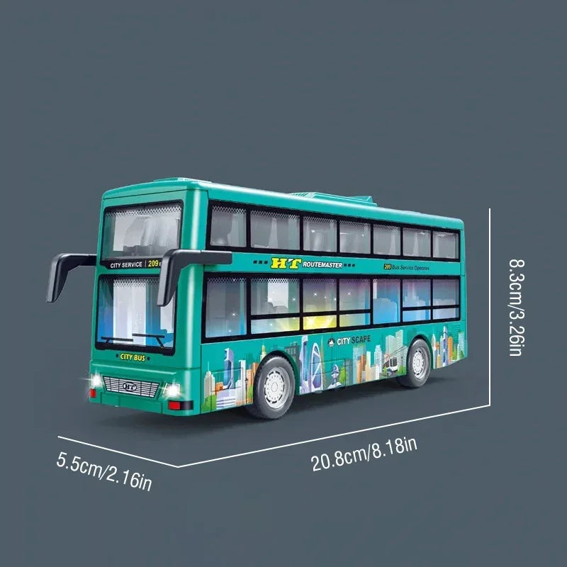Children Inertia Pull Back Vehicles Toy Double Decker Sightseeing Bus Open Door Lights Music Die Cast Vehicles Toys for Boys