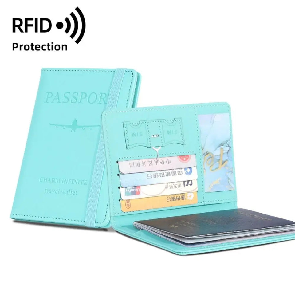 New Solid Color Passport Holder RFID Blocking Ticket Slot Clip Protective Cover Protector Leather Travel Card Bag