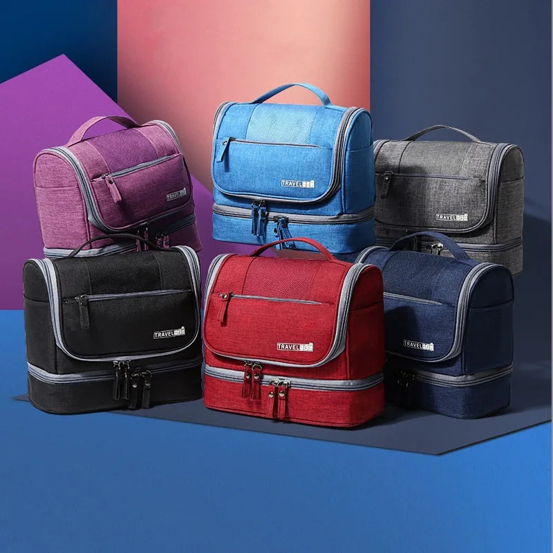 Foldable Toiletry Washbag with Hanging Hook Waterproof Women Bathroom Cosmetic Storage Bag Large Capacity Travel Men Makeup Case