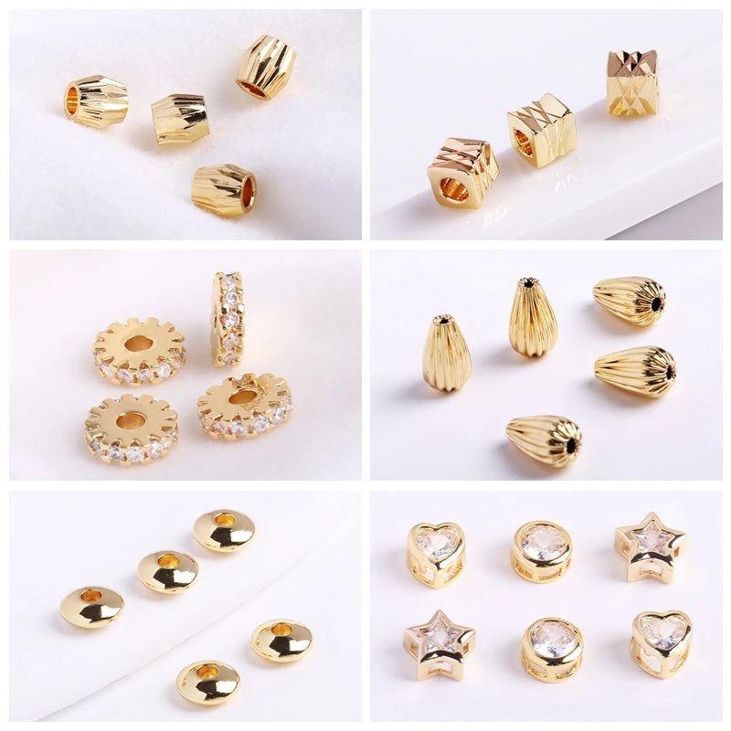 18k Gold Plated Spacer Beads For Bracelet Making,Separators For Beads,Jewelry Fittings,DIY Jewellery Making Supplies Wholesale