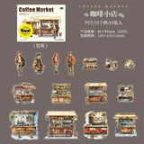 Coffee Bazaar Series Sticker Pack 6 Coffee Shop Diorama Themes 15Pcs Journal Decor for Cafe Lovers