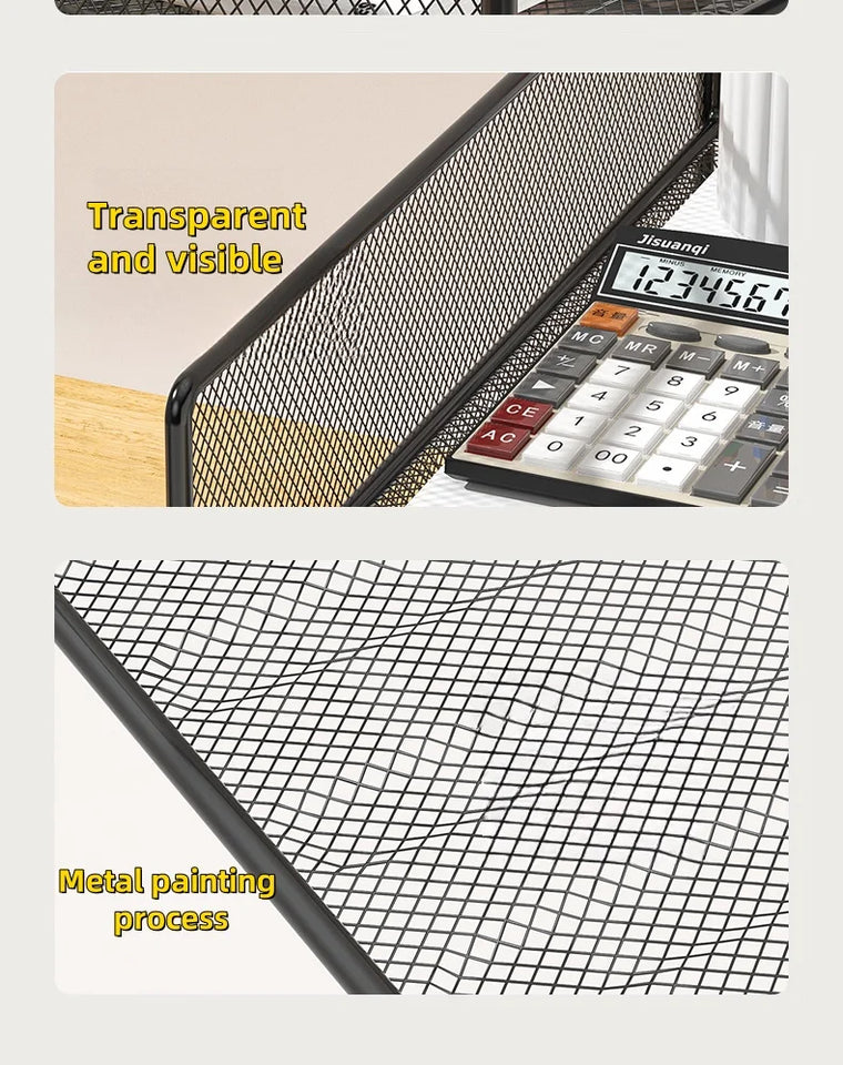 Office File Organizer Capacity Metal Mesh Desk Organizer with Three Layer Design Multifunctional File Holder Paper Storage Rack