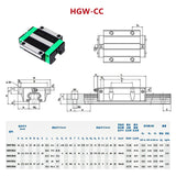 2pcs HGR20 Square Linear Guide Rail 300 400 500 800 1000 1500mm + 4pcs HGH20CA Bearing Slide Block Carriages For CNC 3D Printer