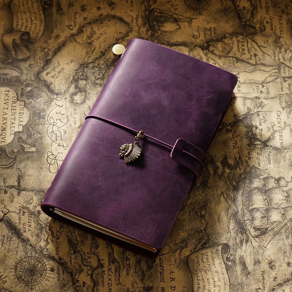 Refillable Leather Travel Notebooks Diary, Retro Handmade Leather Portable Travel Journals Sketchbook for School Office Supplies
