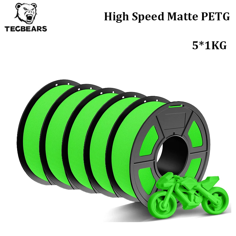 TECBEARS High Speed Matte PETG 3D Filament 1.75mm 5KG petg 600mm/s  Neatly Wound Multi Color FDM 3D Printer Materials DIY Gift