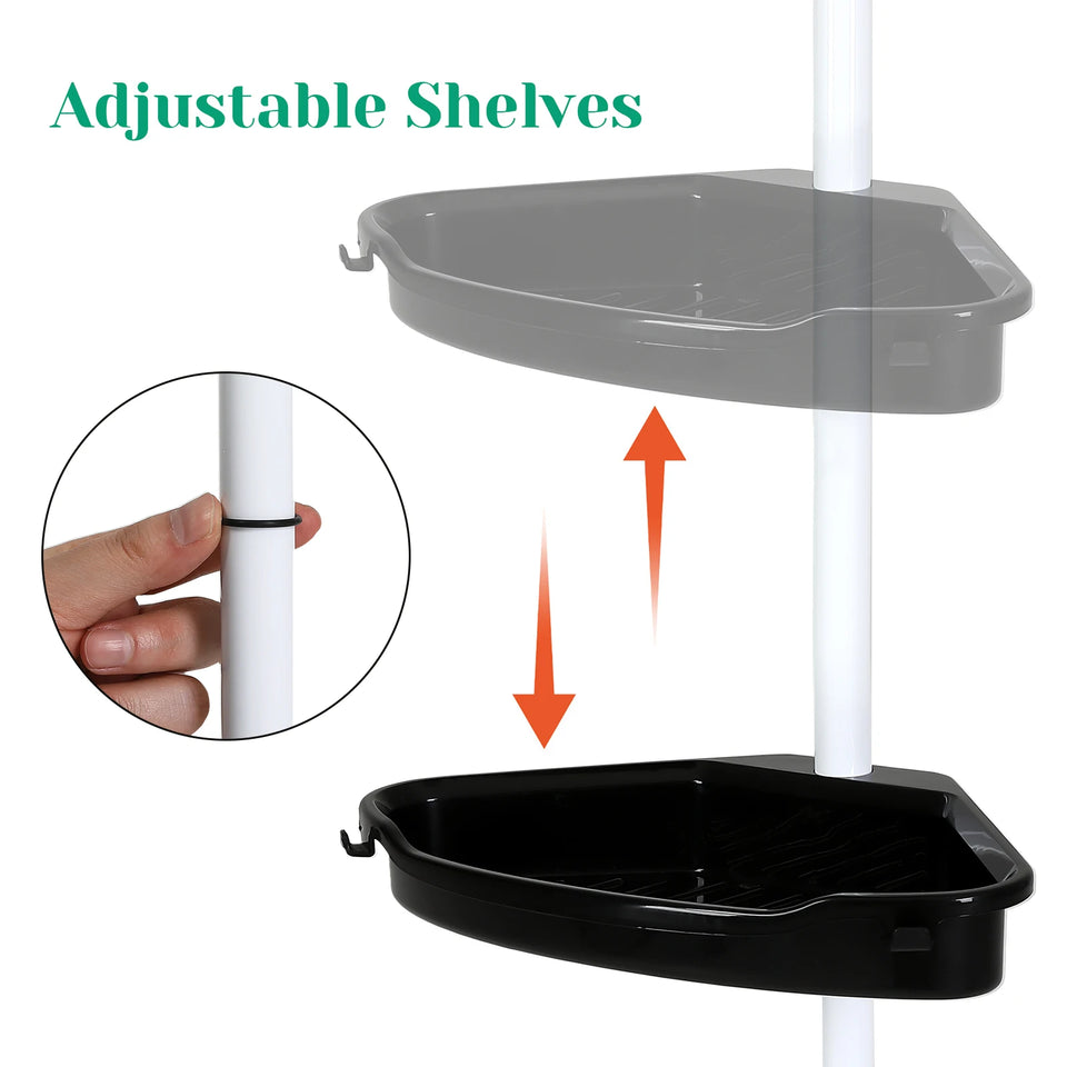 Corner Shower Caddy with Tension Pole 4-Tier Adjustable Shelves Bathroom Storage Organizer with Rubber Pad,101.6 - 122 Inch H