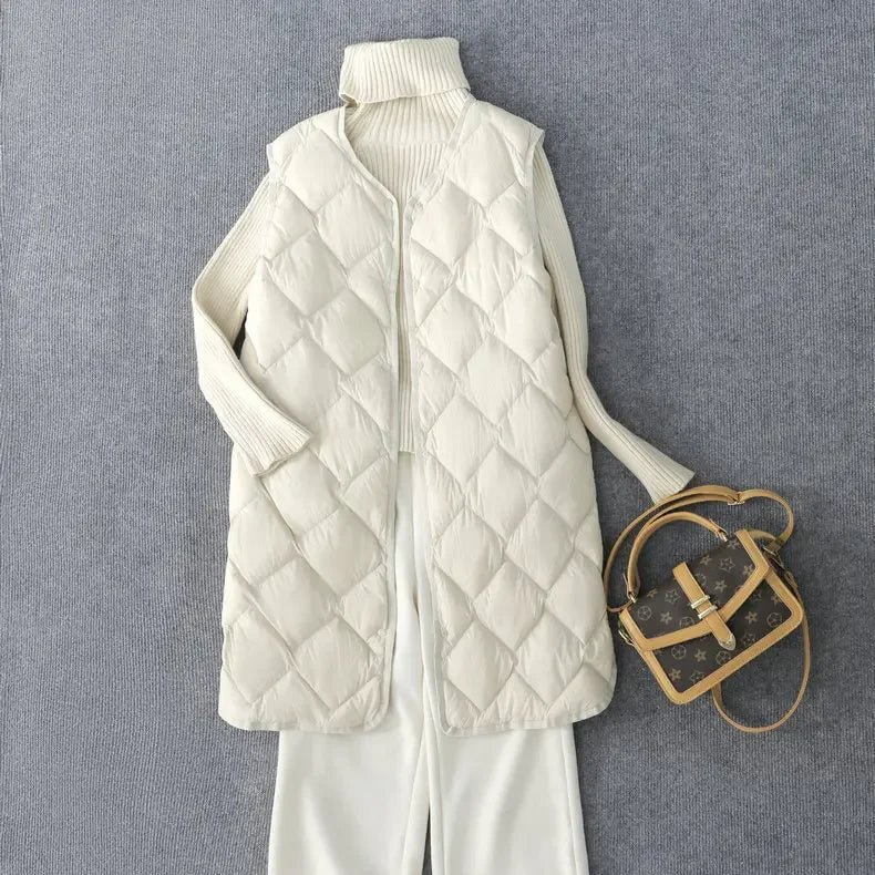 New Arrivals Korean X-long Sleeveless Puffer Jacket 2025 Autumn Winter Women Fashion Ultra Light Down Liner Warm Coats 3xl