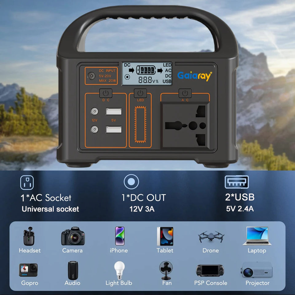 Gaiaray Portable Power Station 100W 24000mAh LiFePO4 Charging Energy Station Solar Generator AC 220V Power Bank for Camping