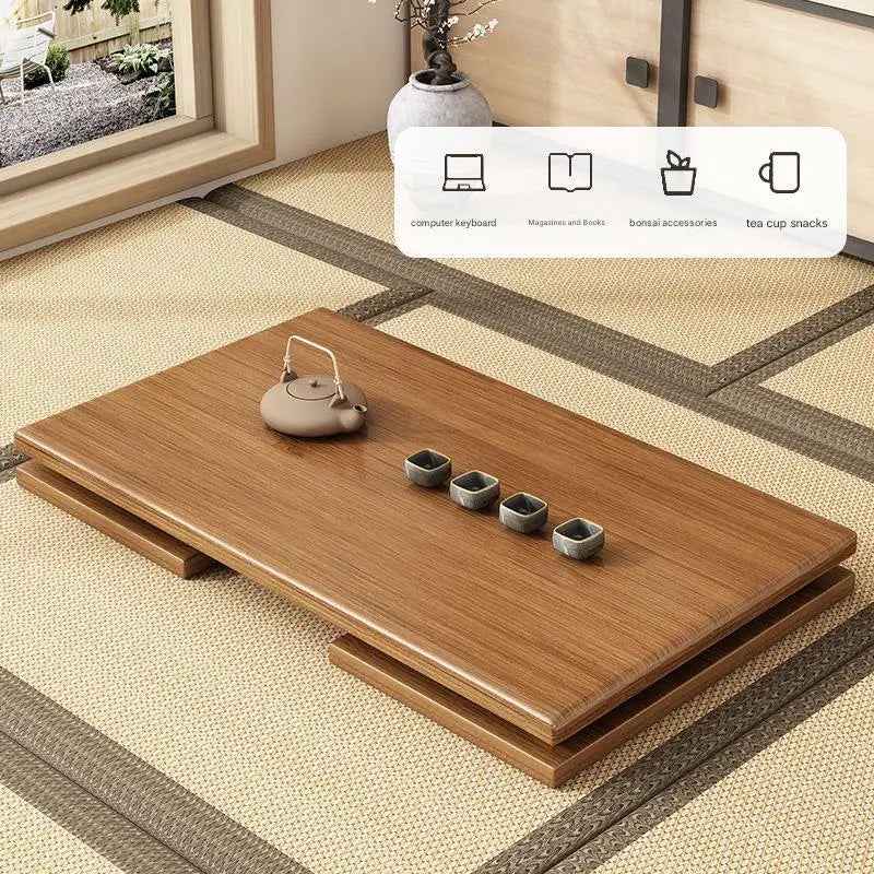 Japanese Style Pure Bamboo Foldable Coffee Table Real Wood Tatami Low Sitting Floor Mat Small Tea Table Window Seat Table