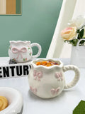 Bow Ceramic Coffee Cup Cute Handmade Ins Style Mug Drinking Water Afternoon Tea Gift Decoration Summer Dopamine Girlfriend Gift