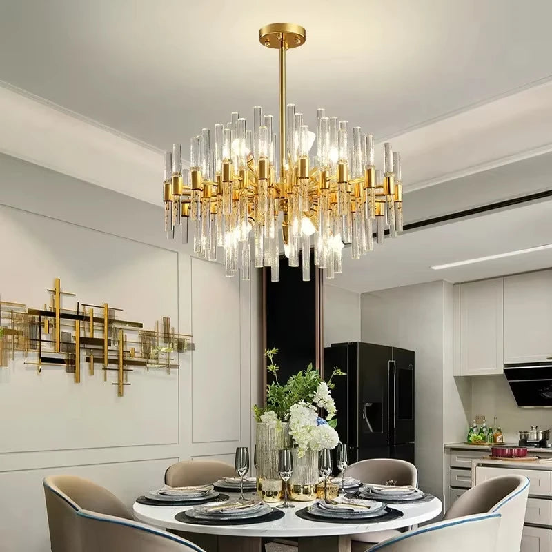 Modern restaurant luxurious smart crystal chandelier Gold round Living room interior decoration salon restaurant chandelier