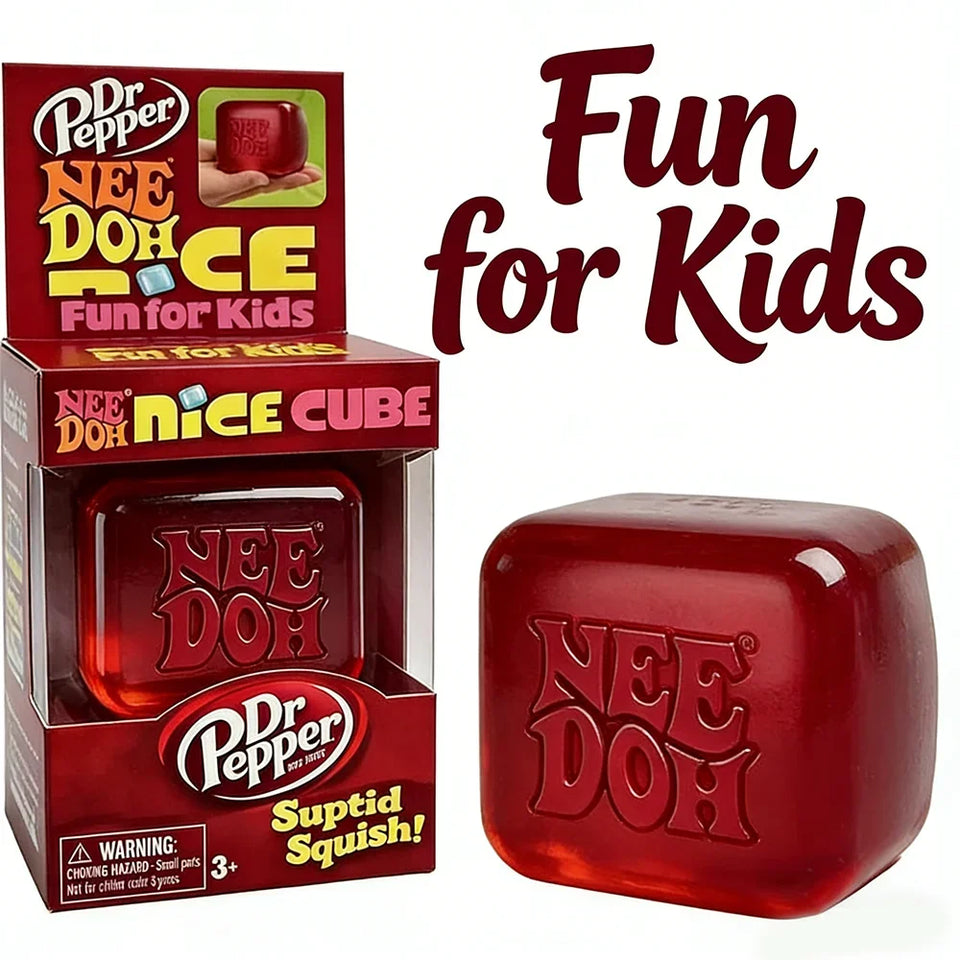 -Dr Pepper x NeeDoh Nice Cube Squishy Stress Relief Toy, Soft Squeeze Fidget Cube for Kids & Adults, Anxiety Relief Sensory Toy