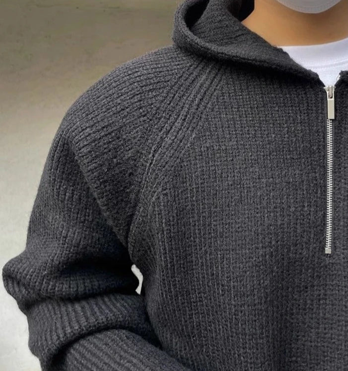 Men's Hooded Sweatshirt Knitting Solid with Zipper Male Hoodie Clothing Deals Cotton 90s Vintage Luxury Y2k Emo Tops Simple Warm