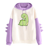 Winter Cute Dinosaur Cartoon Hoodie Women Fashion Sweatshirt Casual Print Long Sleeve Korean Style Splice Tops Kawaii Clothes