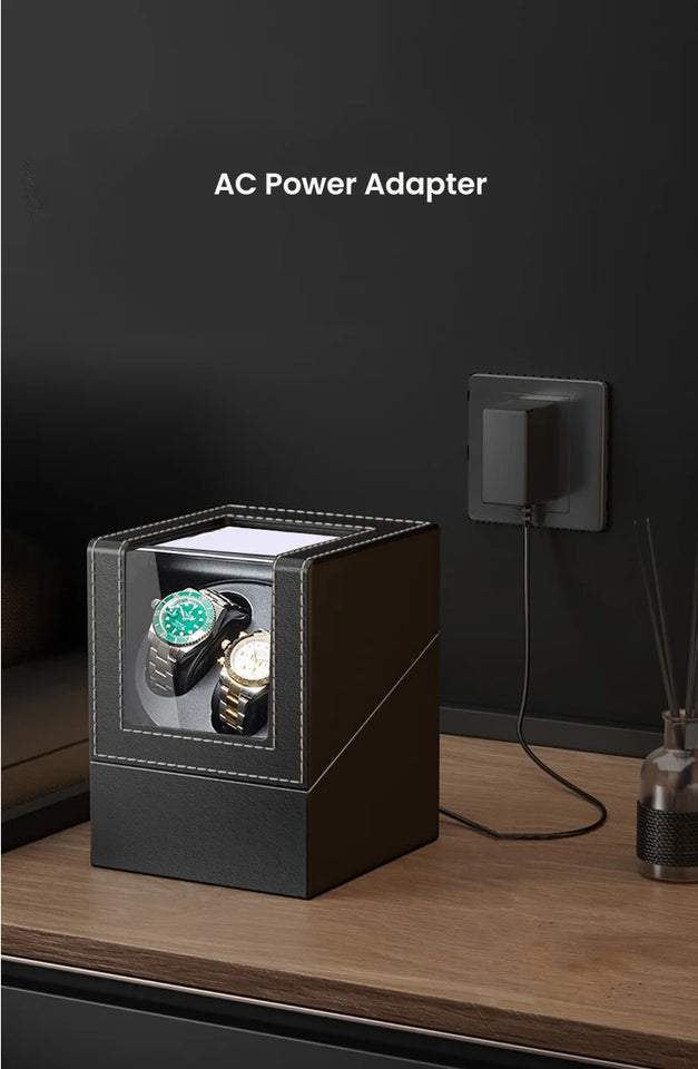 Double Watch Winder for Automatic Watches Automatic Watch Winder Leather Box 2 Slots Watch Winder for Men with Quiet Motor