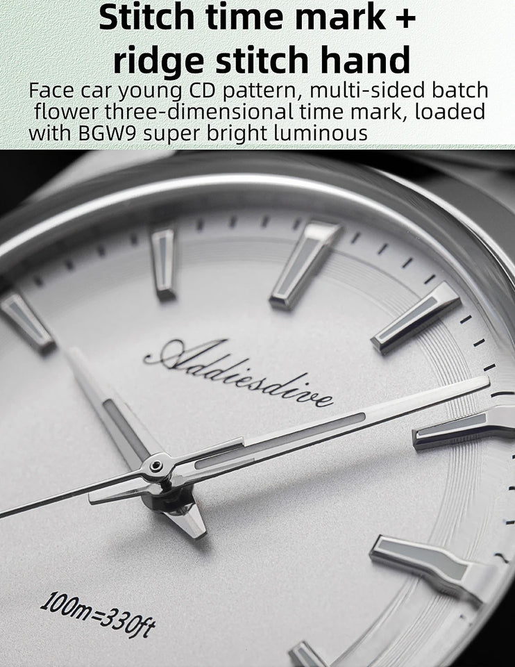 ADDIESDIVE AD2066 Men's Luxury Watch 10Bar Waterproof BGW9 Super Luminous 316L Stainless Steel reloj hombre VH31 Quartz Watches
